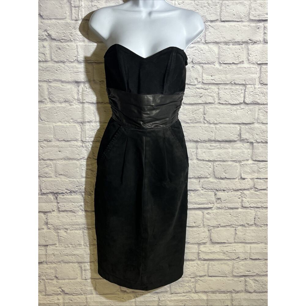 Vintage 90s Danier Suede Leather Strapless Womens XS Black Dress